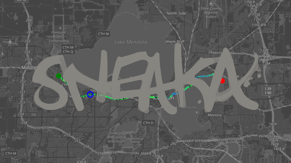 a sneaka signature superimposed over the map of the Bicycle Across Madison 2025