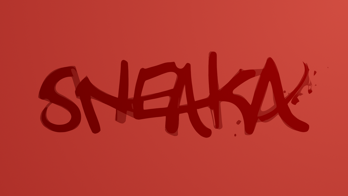 dark red sneaka signature on a red background