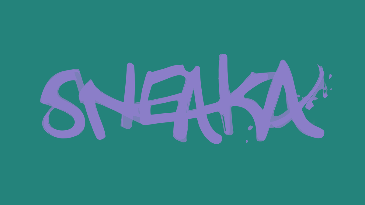 purple sneaka signature on a green background