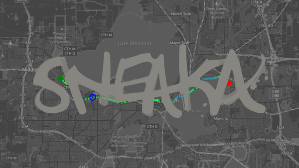 a sneaka signature superimposed over the map of the Bicycle Across Madison 2025