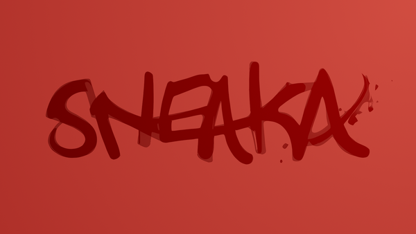dark red sneaka signature on a red background